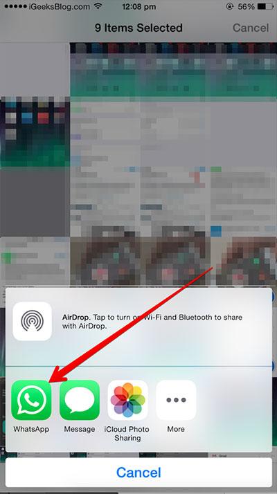 Come condividere foto su WhatsApp per iOS 8 dal Rullino Fotografico di iPhone