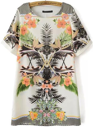 White Short Sleeve Floral Geometric Print Dress pictures