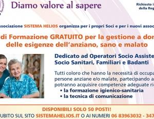 Corso di Formazione GRATUITO per la gestione a domicilio delle esigenze dell’anziano, sano e malato