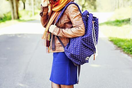 Eastpak, blue and brown look, outfit