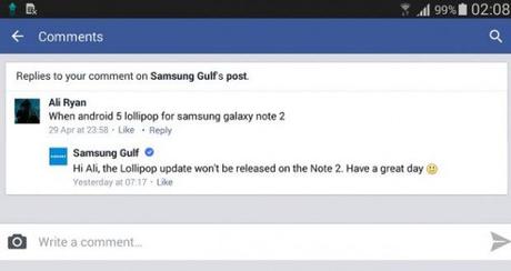 Samsung Galaxy Note 2 no Lollipop