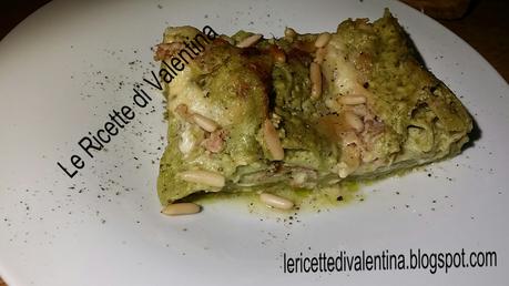 Lasagne verdi al Pesto Genovese mascherato....pesto, gorgonzola, prosciutto cotto