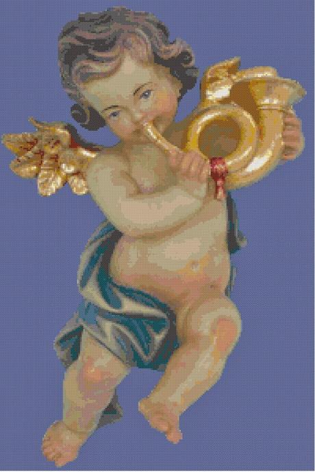 Schema per il punto croce: Angelo che suona il corno