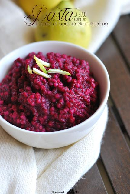 Cous cous la zero in salsa di barbabietola e tahina | Couscous low carb pasta with beetroot and tahini crem