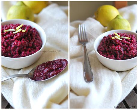 Cous cous la zero in salsa di barbabietola e tahina | Couscous low carb pasta with beetroot and tahini crem