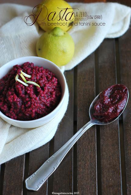 Cous cous la zero in salsa di barbabietola e tahina | Couscous low carb pasta with beetroot and tahini crem
