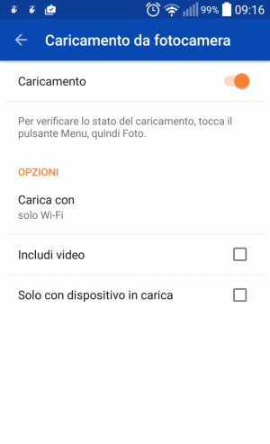 Come modificare le impostazioni di caricamento delle foto su Onedrive per Android