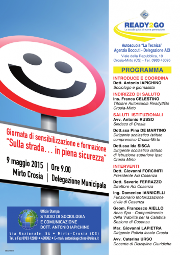 Crosia Sicurezza stradale, il 9 maggio giornata di sensibilizzazione dell’Aci – Ready2go