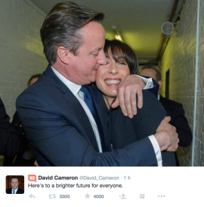 Il tweet di Cameron per celebrare la vittoria sul suo profilo Twitter