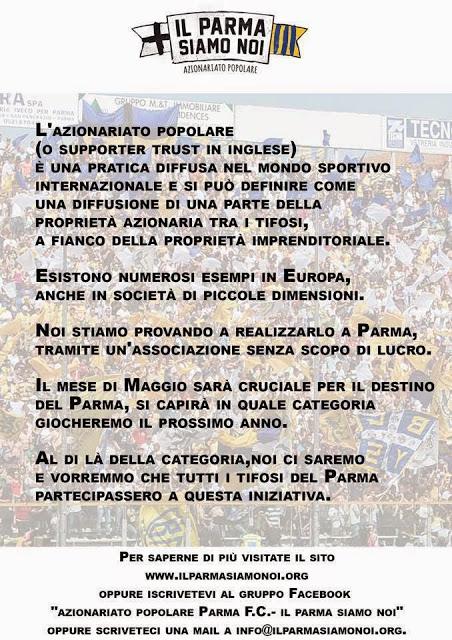 Volantino dell'iniziativa “Il Parma siamo noi” che sarà distribuito allo stadio Tardini