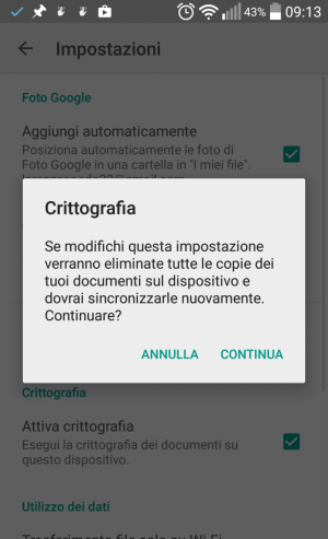 Come disattivare la crittografia su Google Drive per Android