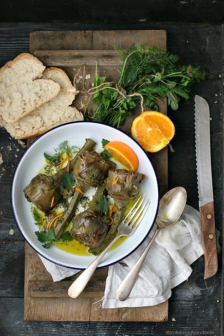 Carciofi stufati con menta e arancia