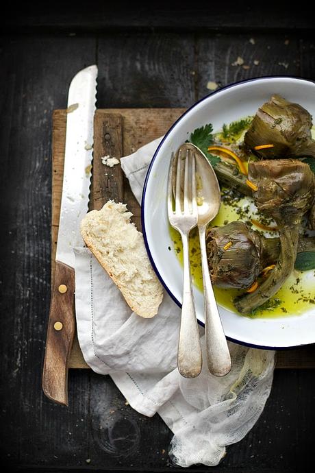 Carciofi stufati con menta e arancia