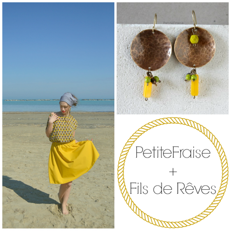 PetiteFraise + Fils de Rêves: style tips part III. Summer sunshine girl w/ yellow skirt and asymmetrical earrings