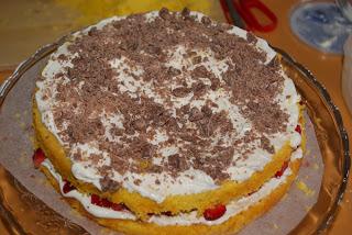 Torta Pan di Spagna bicolore farcita con mascarpone fragole e panna