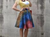 Outfit: midi round circle skirt yellow crop