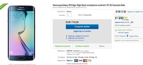 Promozione Samsung Galaxy S6 Edge a 719 euro con garanzia italiana sul canale eBay del rivenditore Yeppon Promozione Samsung Galaxy S6 Edge a 719 euro con garanzia italiana sul canale eBay del rivenditore Yeppon Samsung Galaxy S6 Edge 32gb black smartphone android LTE 4G Garanzia Italia   eBay