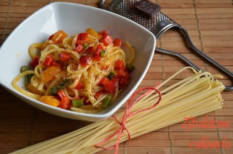 Linguine alle verdure colorate e cioccolato fondente