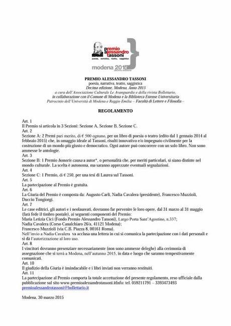Poesie da comporre: Premio Alessandro Tassoni e Premio di scrittura femminile Il Paese delle Donne premio tassoni 2015