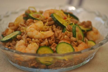 Farro con mazzancolle, zucchine e scorzetta di limone