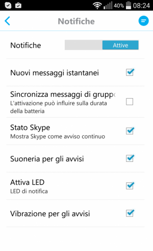 Come mostrare lo stato Skype sulla barra delle notifiche di Android