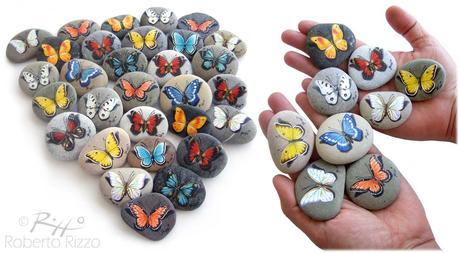 Mini farfalle dipinte sui sassi per il battesimo di Celeste!