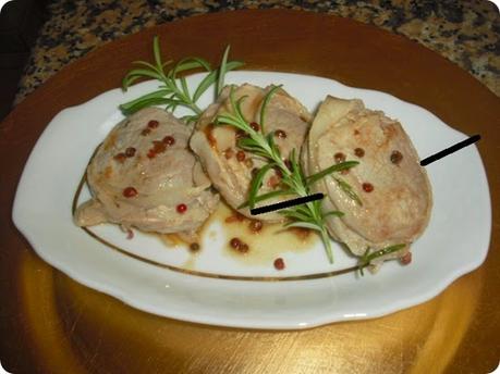 Filetto di maiale al tè verde, melanzane agrodolci e crema di patate e rosmarino