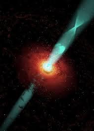 impressione d'artista dei getti di plasma espulsi dal buco nero supermassiccio situato nella galassia NGC 3862 Credits: Stardate Black Hole Enciclopedia