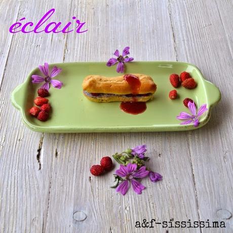 eclair all'olio extravergine di oliva e limone con crema patate blu