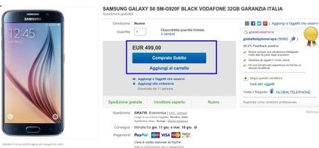 SAMSUNG GALAXY S6 SM G920F BLACK VODAFONE 32GB GARANZIA ITALIA Samsung Galaxy S6 a 499 euro su eBay con garanzia italiana Samsung Galaxy S6 a 499 euro su eBay con garanzia italiana Samsung Galaxy S6 a 499 euro su eBay con garanzia italiana  eBay