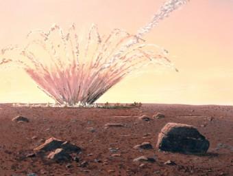Rappresentazione artistica di un impatto di un asteroide sulla superficie di Marte. Crediti:  William K. Hartmann 