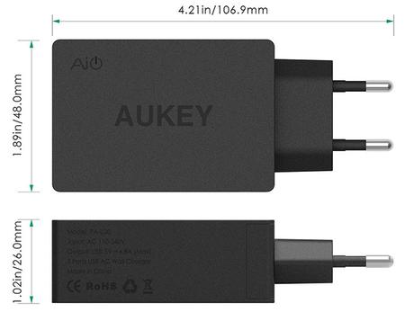 Aukey AllPower caricabatteria da muro tre porte USB compatto e intelligenti