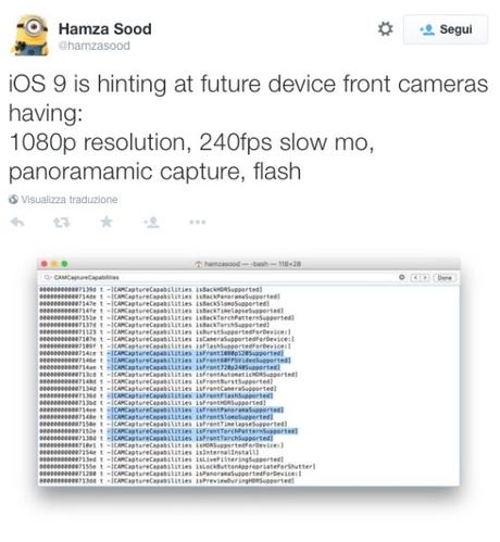 iOS 9 rivela una fotocamera frontale 1080p, 240fps e flash LED su iPhone 6S