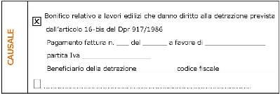 causale bonifico miniatura Bonus ristrutturazioni, ecco il modello per la causale del bonifico bancario parlante