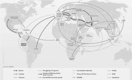 Percorsi dei traffici mondiali (droghe, oro, armi,  persone, preziosi, e altri contrabbandi)