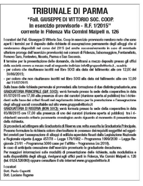 I curatori del fallimento Di Vittorio comunicano.