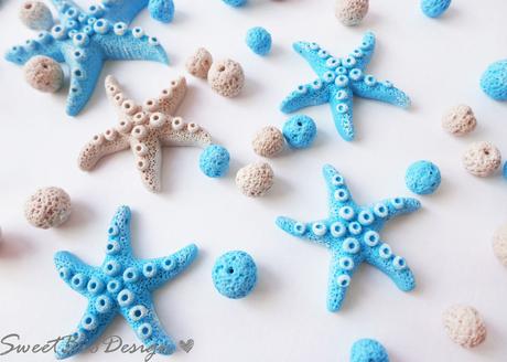 Stelle Marine e perle effetto pietra Pomice in fimo - Fimo clay starfish and Pumice beads