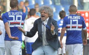 President of Uc Sampdoria Massimo Ferrero jubilates after the end of the Italian Serie A soccer match Sampdoria-Atalanta at the Luigi Ferraris stadium in Genoa, Italy, 05 october 2014. ANSA/ LUCA ZENNARO