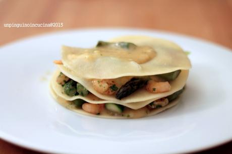 lasagnette-aperte-asparagi-gamberi-e-besciamella-al-basilico