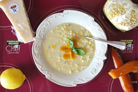 Minestra di fregola sarda con Parmigiano Reggiano, bottarga e limone per #PRCHEF2015