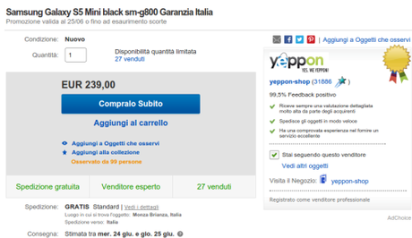 Samsung Galaxy S5 Mini black sm g800 Garanzia Italia Promozione Samsung Galaxy S5 Mini disponibile al prezzo di 239 euro con garanzia italiana sul canale eBay del rivenditore italiano Yeppon Promozione Samsung Galaxy S5 Mini disponibile al prezzo di 239 euro con garanzia italiana sul canale eBay del rivenditore italiano Yeppon Promozione Samsung Galaxy S5 Mini disponibile al prezzo di 239 euro con garanzia italiana sul canale eBay del rivenditore italiano Yeppon  eBay