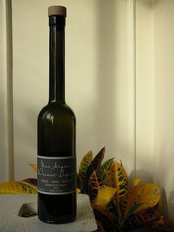 A bottle of Nux Alpina Nocino