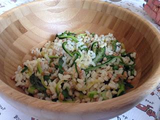 Con e Senza Bimby, Riso, Farro, Orzo con Zucchine Julienne, Asparagi e Gamberi