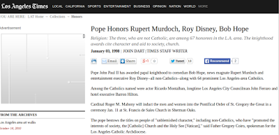 Il Cavaliere Papale Rupert Murdoch e la News Corporation al servizio delle crociate Vaticane