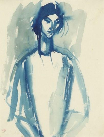 Amedeo Modigliani, Adrienne, 1909, blue ink wash on paper. Courtesy of 20|20 International Art Fair