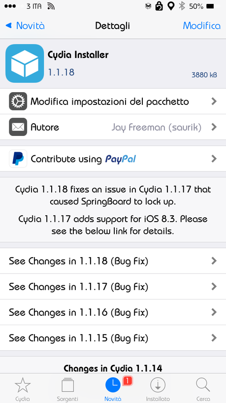 Saurik rilascia un nuovo aggiornamento del Cydia Installer, adesso con il pieno supporto a iOS 8.3! [Aggiornato Vers. 1.1.18]