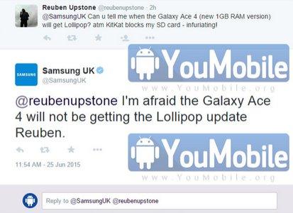 Samsung Galaxy Ace 4 non riceverà Android Lollipop