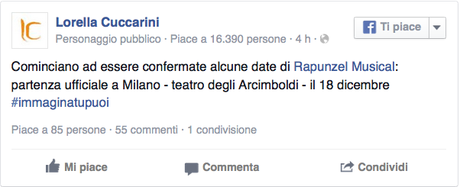 Lorella Cuccarini annuncia le date a Milano di Rapunzel musical