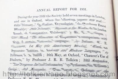 Tolkien nel rapporto annuale 1931 della Philological Society