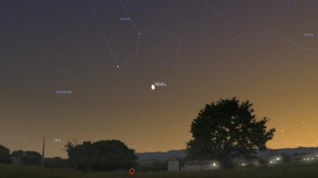 Ecco come appariranno Venere e Giove alle 21:30, visti da Roma. Software utilizzato: Stellarium